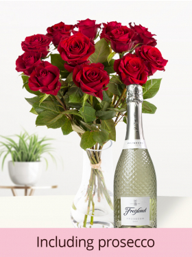 12 red roses with prosecco