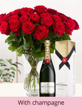 30 red roses with champagne 0,75l