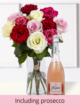 Rose bouquet loving passion + prosecco rosé 0,75L