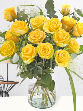 Yellow rose bouquet with panicum and eucalyptus